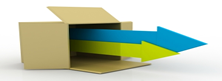 open cardboard box with two arrows bursting forth